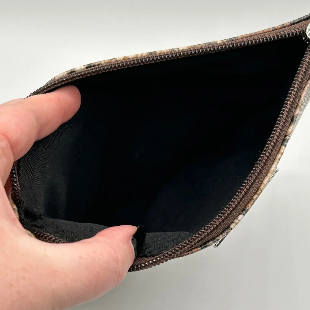 Liz Claiborne Faux Leather Snakeskin Print Pouch Clutch Makeup Bag Brown Neutral